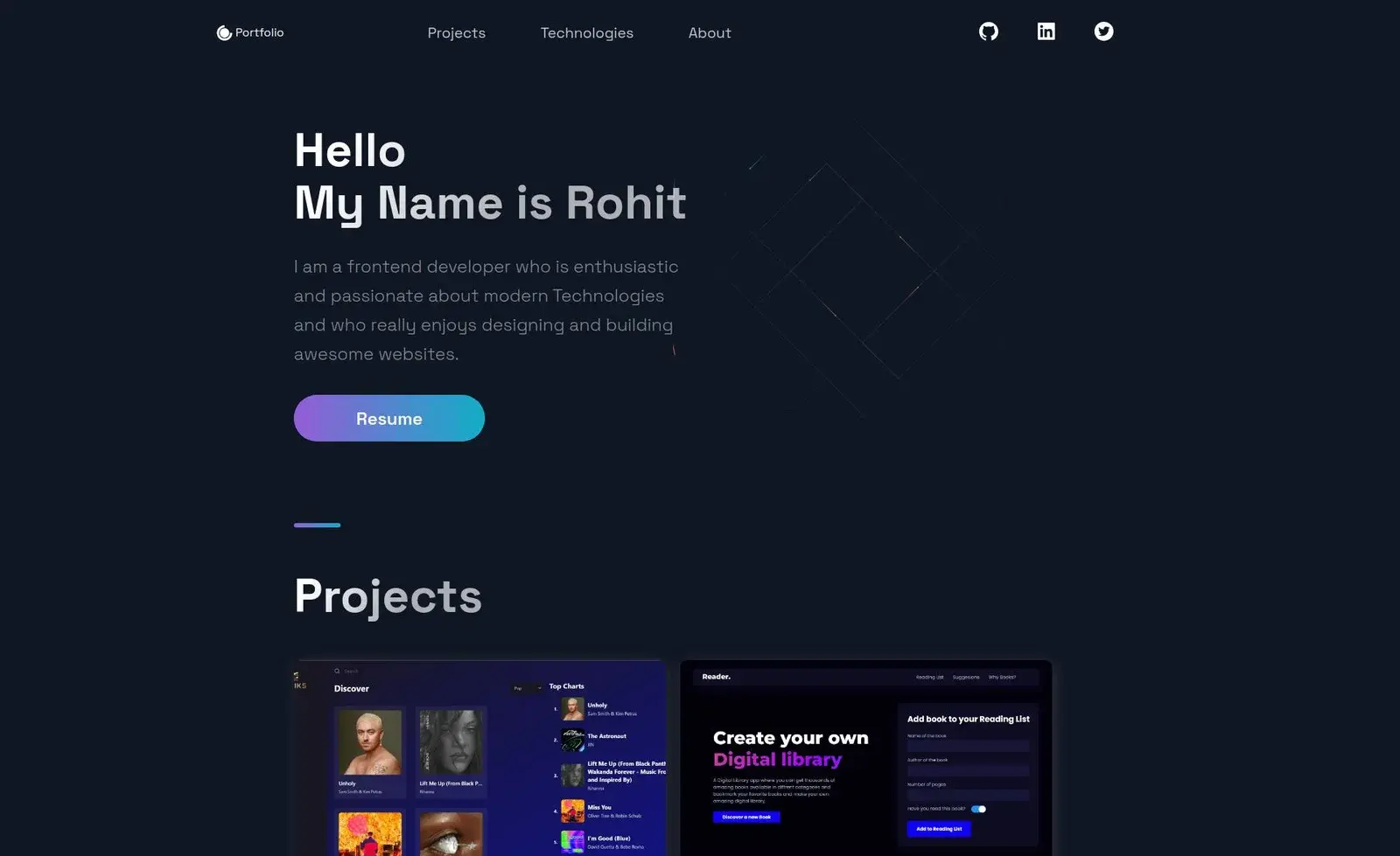 This is my portfolio website which I have built using the NextJS. screenshot 1