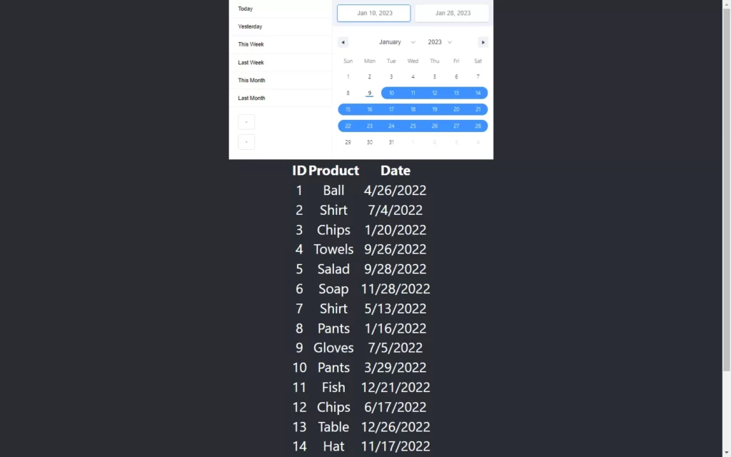 Date Range Filter in React JS