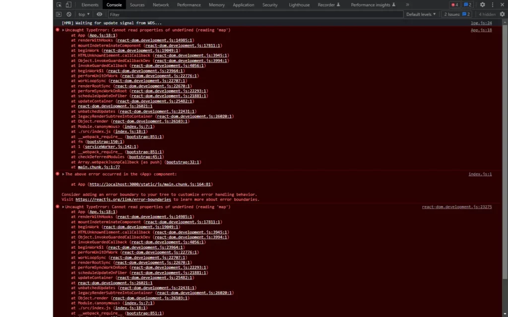 Can Not Read Properties of Undefined Reading Map