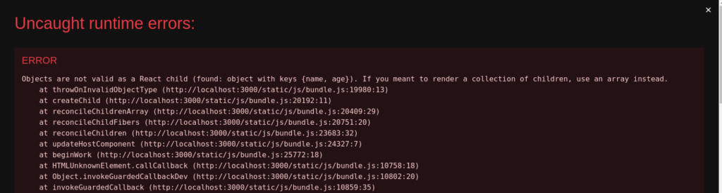 objects are not valid as a react child error 