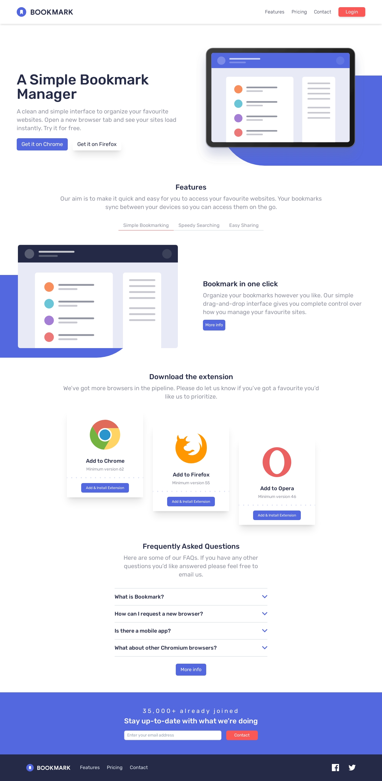 Bookmark landing page